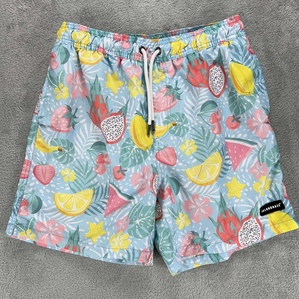 Island Haze Swim Trunks Tropical Fruit Print Drawstring‎ Shorts Small